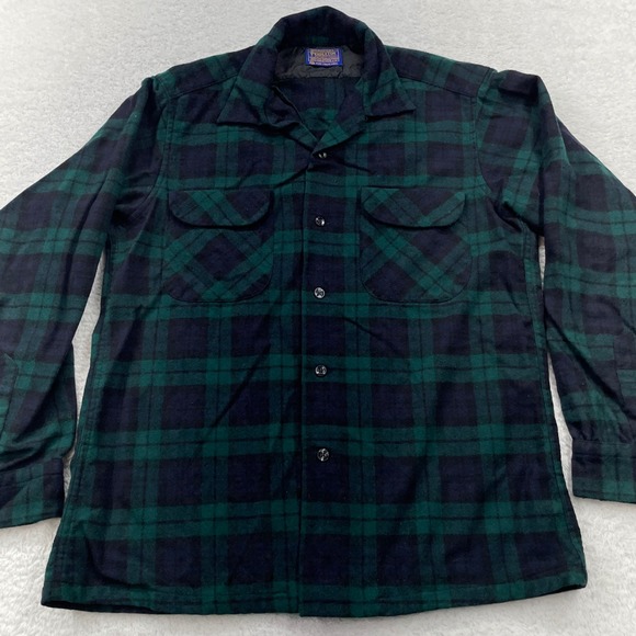 Pendleton Woolen Mills Plaid Wool Shirt Men's Medium Button Front Green Blue - Picture 1 of 8